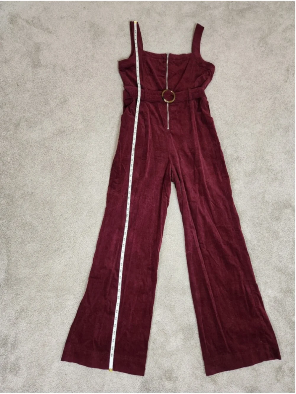 Anthropologie Pilcro Burgundy Leather Corduroy Jumpsuit Overalls Wide Leg Sz 12